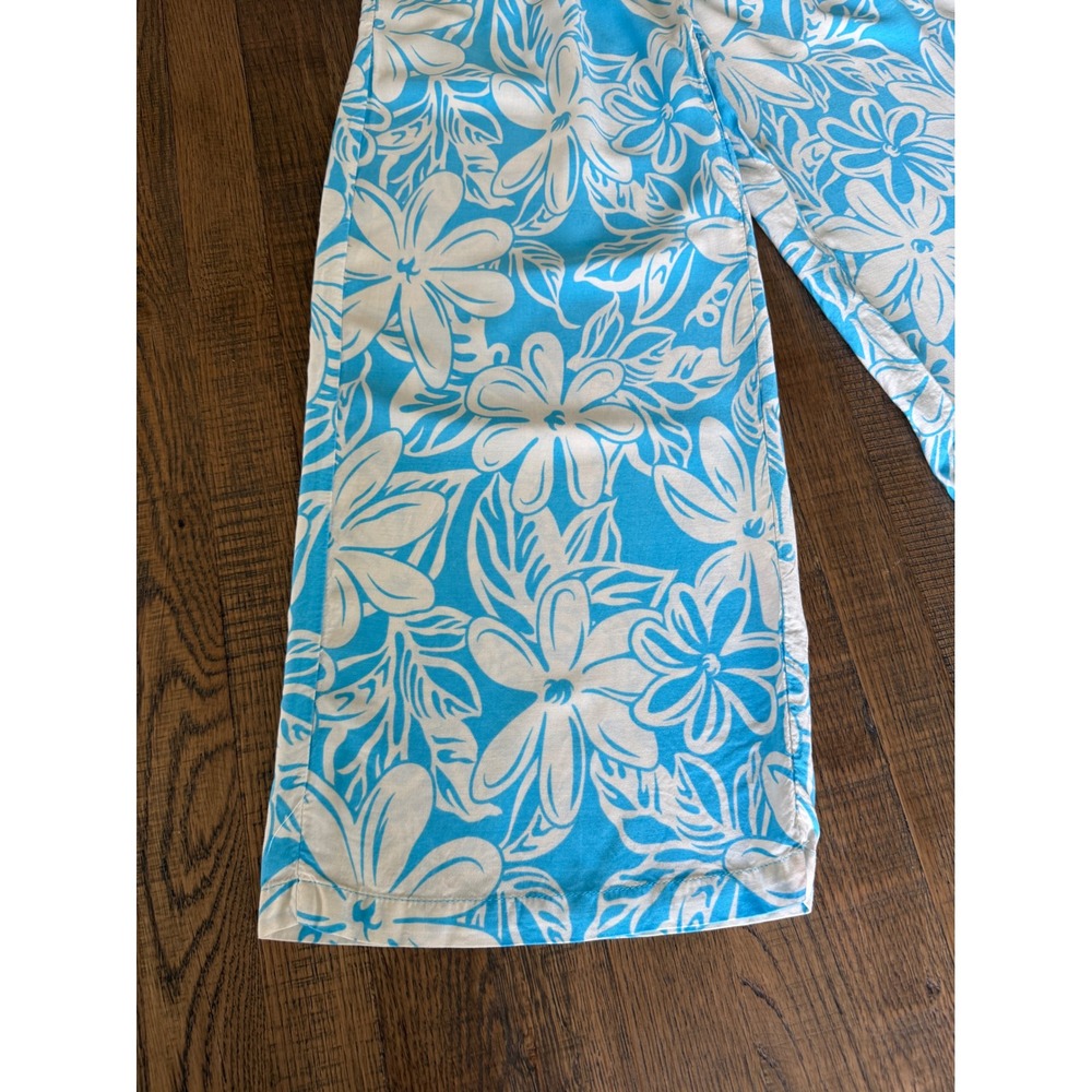 Makai Beach Hawaii Blue White Tropical Floral Wide Leg Elastic Waist Pants L - Picture 2 of 9
